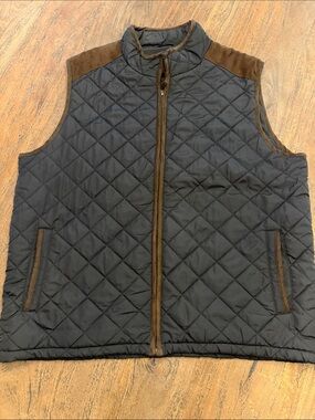 Coleman Quilted Black Vest with Brown Trim